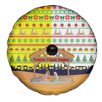 Vatican Christmas Spare Tire Cover with Bethlehem Silhouette Yellow Red Green Pattern and Baby Jesus Manger - Wonder Print Shop