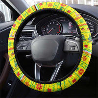 Vatican Christmas Steering Wheel Cover with Bethlehem Silhouette Yellow Red Green Pattern and Baby Jesus Manger - Wonder Print Shop