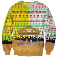 Vatican Christmas Sweatshirt with Bethlehem Silhouette Yellow Red Green Pattern and Baby Jesus Manger - Wonder Print Shop