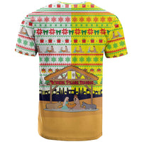 Vatican Christmas T Shirt with Bethlehem Silhouette Yellow Red Green Pattern and Baby Jesus Manger - Wonder Print Shop