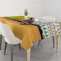 Vatican Christmas Tablecloth with Bethlehem Silhouette Yellow Red Green Pattern and Baby Jesus Manger - Wonder Print Shop