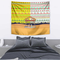 Vatican Christmas Tapestry with Bethlehem Silhouette Yellow Red Green Pattern and Baby Jesus Manger - Wonder Print Shop