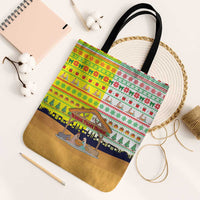 Vatican Christmas Tote Bag with Bethlehem Silhouette Yellow Red Green Pattern and Baby Jesus Manger - Wonder Print Shop