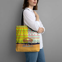 Vatican Christmas Tote Bag with Bethlehem Silhouette Yellow Red Green Pattern and Baby Jesus Manger - Wonder Print Shop