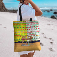 Vatican Christmas Tote Bag with Bethlehem Silhouette Yellow Red Green Pattern and Baby Jesus Manger - Wonder Print Shop