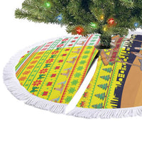 Vatican Christmas Tree Skirt with Bethlehem Silhouette Yellow Red Green Pattern and Baby Jesus Manger - Wonder Print Shop