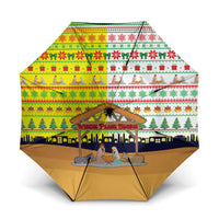 Vatican Christmas Umbrella with Bethlehem Silhouette Yellow Red Green Pattern and Baby Jesus Manger - Wonder Print Shop