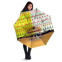 Vatican Christmas Umbrella with Bethlehem Silhouette Yellow Red Green Pattern and Baby Jesus Manger - Wonder Print Shop