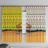 Vatican Christmas Window Curtain with Bethlehem Silhouette Yellow Red Green Pattern and Baby Jesus Manger - Wonder Print Shop