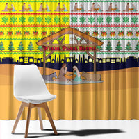 Vatican Christmas Window Curtain with Bethlehem Silhouette Yellow Red Green Pattern and Baby Jesus Manger - Wonder Print Shop