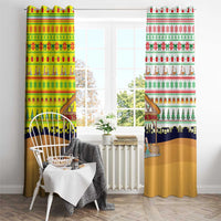 Vatican Christmas Window Curtain with Bethlehem Silhouette Yellow Red Green Pattern and Baby Jesus Manger - Wonder Print Shop