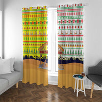Vatican Christmas Window Curtain with Bethlehem Silhouette Yellow Red Green Pattern and Baby Jesus Manger - Wonder Print Shop