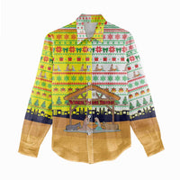 Vatican Christmas Women Casual Shirt with Bethlehem Silhouette Yellow Red Green Pattern and Baby Jesus Manger - Wonder Print Shop
