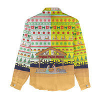 Vatican Christmas Women Casual Shirt with Bethlehem Silhouette Yellow Red Green Pattern and Baby Jesus Manger - Wonder Print Shop