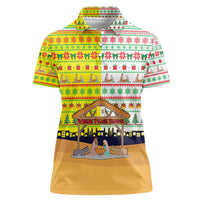 Vatican Christmas Women Polo Shirt with Bethlehem Silhouette Yellow Red Green Pattern and Baby Jesus Manger - Wonder Print Shop