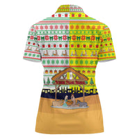 Vatican Christmas Women Polo Shirt with Bethlehem Silhouette Yellow Red Green Pattern and Baby Jesus Manger - Wonder Print Shop