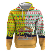 Vatican Christmas Zip Hoodie with Bethlehem Silhouette Yellow Red Green Pattern and Baby Jesus Manger - Wonder Print Shop