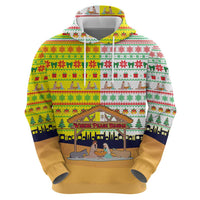Vatican Christmas Zip Hoodie with Bethlehem Silhouette Yellow Red Green Pattern and Baby Jesus Manger - Wonder Print Shop