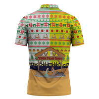 Vatican Christmas Zipper Polo Shirt with Bethlehem Silhouette Yellow Red Green Pattern and Baby Jesus Manger - Wonder Print Shop