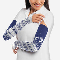 Vatican Christmas Arm Sleeves with Holy Family Nativity Scene Snowflake Pattern and Starry Night - Wonder Print Shop