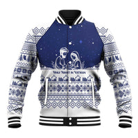 Vatican Christmas Baseball Jacket with Holy Family Nativity Scene Snowflake Pattern and Starry Night - Wonder Print Shop