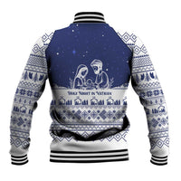 Vatican Christmas Baseball Jacket with Holy Family Nativity Scene Snowflake Pattern and Starry Night - Wonder Print Shop