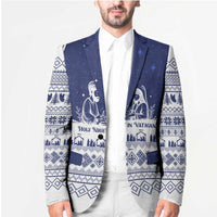 Vatican Christmas Blazer with Holy Family Nativity Scene Snowflake Pattern and Starry Night - Wonder Print Shop