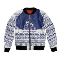 Vatican Christmas Bomber Jacket with Holy Family Nativity Scene Snowflake Pattern and Starry Night - Wonder Print Shop