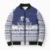 Vatican Christmas Bomber Puffer Jacket with Holy Family Nativity Scene Snowflake Pattern and Starry Night - Wonder Print Shop