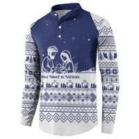 Vatican Christmas Button Sweatshirt with Holy Family Nativity Scene Snowflake Pattern and Starry Night - Wonder Print Shop