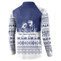 Vatican Christmas Button Sweatshirt with Holy Family Nativity Scene Snowflake Pattern and Starry Night - Wonder Print Shop