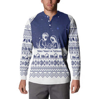 Vatican Christmas Button Sweatshirt with Holy Family Nativity Scene Snowflake Pattern and Starry Night - Wonder Print Shop