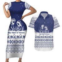 Vatican Christmas Couples Matching Short Sleeve Bodycon Dress and Hawaiian Shirt with Holy Family Nativity Scene Snowflake Pattern and Starry Night - Wonder Print Shop
