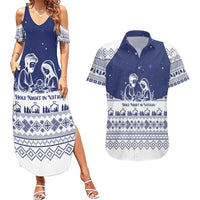 Vatican Christmas Couples Matching Summer Maxi Dress and Hawaiian Shirt with Holy Family Nativity Scene Snowflake Pattern and Starry Night - Wonder Print Shop