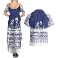 Vatican Christmas Couples Matching Summer Maxi Dress and Hawaiian Shirt with Holy Family Nativity Scene Snowflake Pattern and Starry Night - Wonder Print Shop