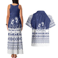Vatican Christmas Couples Matching Tank Maxi Dress and Hawaiian Shirt with Holy Family Nativity Scene Snowflake Pattern and Starry Night - Wonder Print Shop