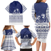 Vatican Christmas Family Matching Long Sleeve Bodycon Dress and Hawaiian Shirt with Holy Family Nativity Scene Snowflake Pattern and Starry Night - Wonder Print Shop