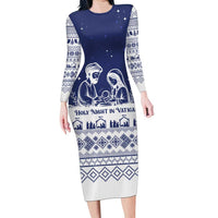 Vatican Christmas Family Matching Long Sleeve Bodycon Dress and Hawaiian Shirt with Holy Family Nativity Scene Snowflake Pattern and Starry Night - Wonder Print Shop