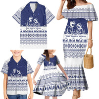 Vatican Christmas Family Matching Mermaid Dress and Hawaiian Shirt with Holy Family Nativity Scene Snowflake Pattern and Starry Night - Wonder Print Shop