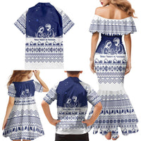 Vatican Christmas Family Matching Mermaid Dress and Hawaiian Shirt with Holy Family Nativity Scene Snowflake Pattern and Starry Night - Wonder Print Shop