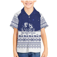 Vatican Christmas Family Matching Mermaid Dress and Hawaiian Shirt with Holy Family Nativity Scene Snowflake Pattern and Starry Night - Wonder Print Shop