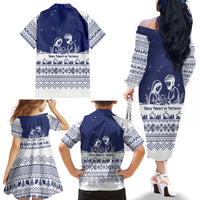 Vatican Christmas Family Matching Off The Shoulder Long Sleeve Dress and Hawaiian Shirt with Holy Family Nativity Scene Snowflake Pattern and Starry Night - Wonder Print Shop
