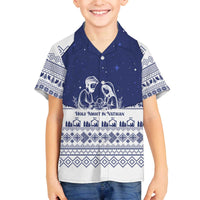 Vatican Christmas Family Matching Off The Shoulder Long Sleeve Dress and Hawaiian Shirt with Holy Family Nativity Scene Snowflake Pattern and Starry Night - Wonder Print Shop