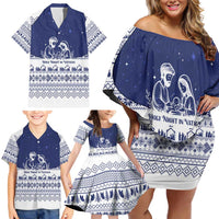 Vatican Christmas Family Matching Off Shoulder Short Dress and Hawaiian Shirt with Holy Family Nativity Scene Snowflake Pattern and Starry Night - Wonder Print Shop