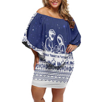 Vatican Christmas Family Matching Off Shoulder Short Dress and Hawaiian Shirt with Holy Family Nativity Scene Snowflake Pattern and Starry Night - Wonder Print Shop