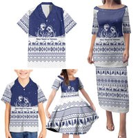 Vatican Christmas Family Matching Puletasi and Hawaiian Shirt with Holy Family Nativity Scene Snowflake Pattern and Starry Night - Wonder Print Shop