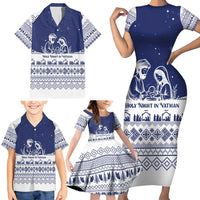 Vatican Christmas Family Matching Short Sleeve Bodycon Dress and Hawaiian Shirt with Holy Family Nativity Scene Snowflake Pattern and Starry Night - Wonder Print Shop