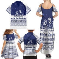 Vatican Christmas Family Matching Summer Maxi Dress and Hawaiian Shirt with Holy Family Nativity Scene Snowflake Pattern and Starry Night - Wonder Print Shop