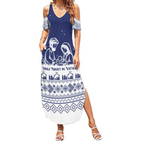 Vatican Christmas Family Matching Summer Maxi Dress and Hawaiian Shirt with Holy Family Nativity Scene Snowflake Pattern and Starry Night - Wonder Print Shop
