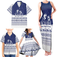 Vatican Christmas Family Matching Tank Maxi Dress and Hawaiian Shirt with Holy Family Nativity Scene Snowflake Pattern and Starry Night - Wonder Print Shop